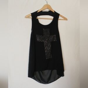 Anthropologie Studded Cross Black Tank Top Blouse Whimsical Gothic L